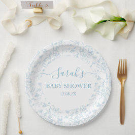 Blue Toile Bear Baby Shower Boy Pappteller