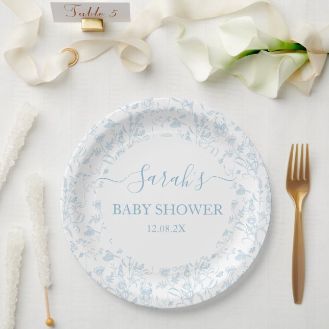 Blue Toile Bear Baby Shower Boy Pappteller (Hochzeit)