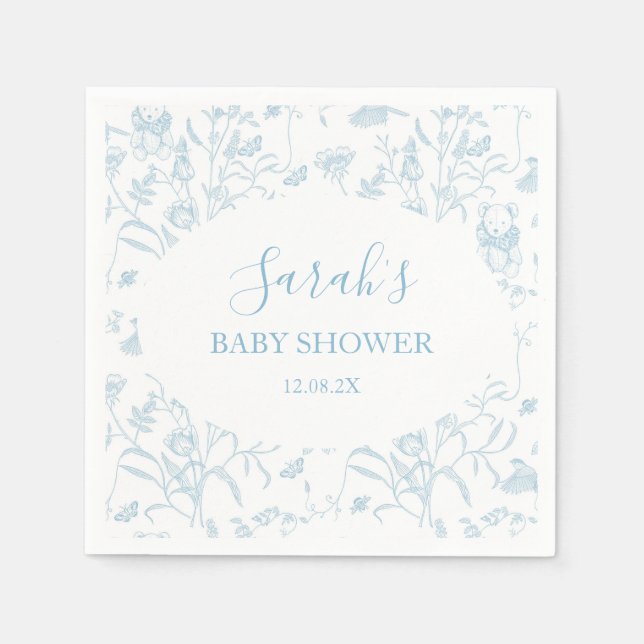 Blue Toile Bear Baby Shower Boy Serviette (Vorderseite)