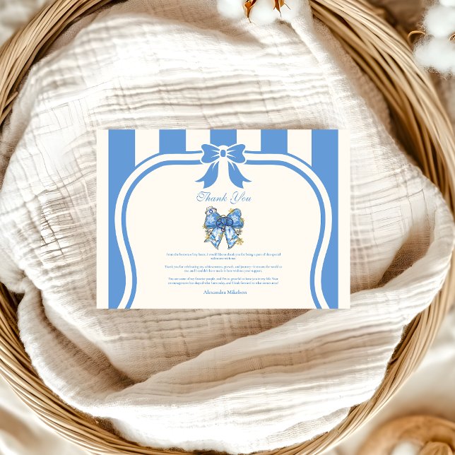 Blue Toile Bow Coquette Nursing School Graduate Dankeskarte (Von Creator hochgeladen)