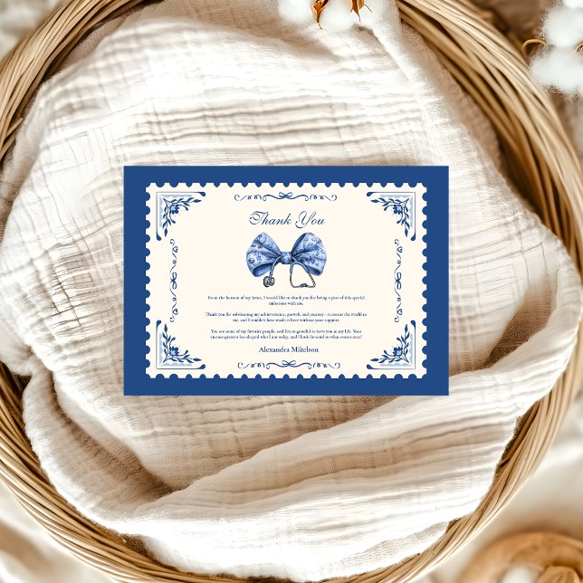 Blue Toile Bow Nursing School Graduate Dankeskarte (Von Creator hochgeladen)