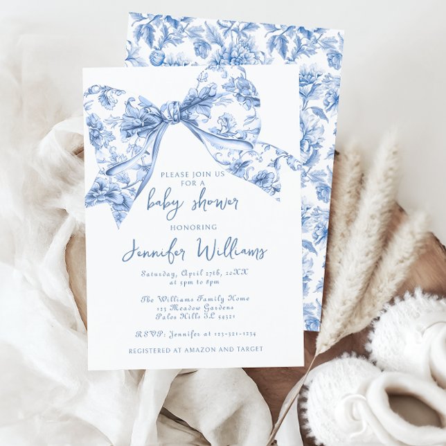 Blue Toile Bow Sweet Baby Boy Dusche Einladung (Von Creator hochgeladen)