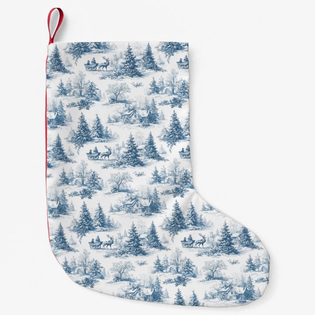 Blue Toile Christmas Pattern  Kleiner Weihnachtsstrumpf (Vorderseite)