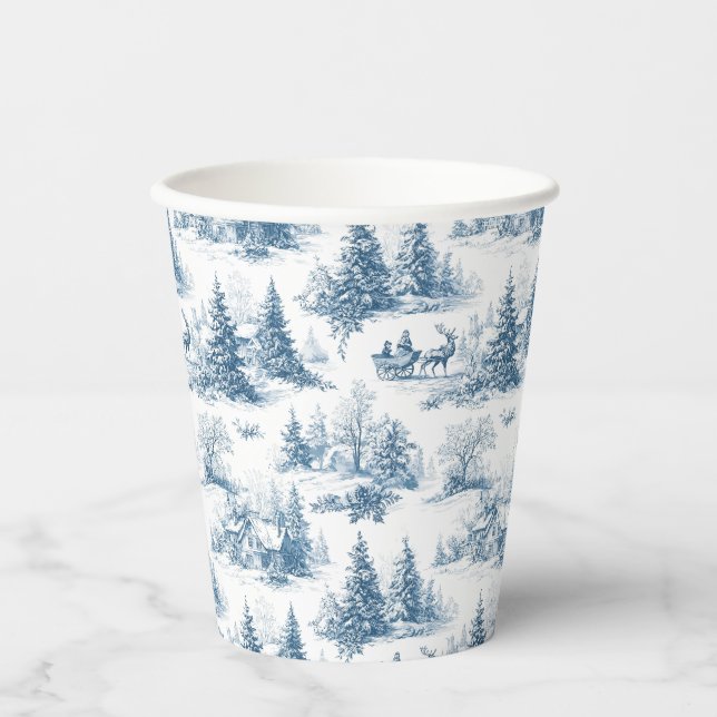 Blue Toile Christmas Pattern  Pappbecher (Vorderseite)