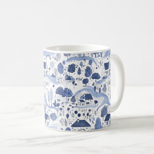 Blue Toile Countryside Scene (4) Kaffeetasse (VorderseiteRechts)