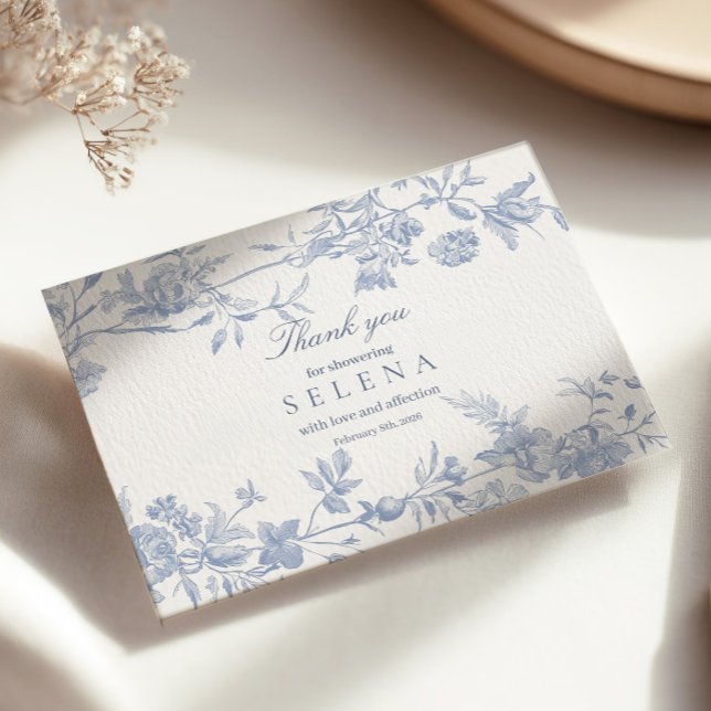 Blue Toile Dankeschön Card | Elegantes Brautparty Dankeskarte (Von Creator hochgeladen)