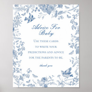 Blue Toile De Jouy Advice for Baby Showgame Poster