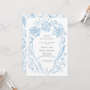 Blue Toile de Jouy Baby in Bloom Baby Dusche 3 Einladung
