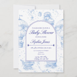 Blue Toile de Jouy Baby Shower Invitation Einladung