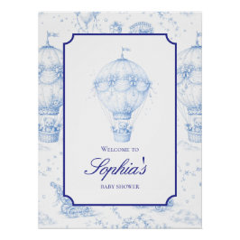 Blue Toile de Jouy Baby Shower Welcome Sign Poster