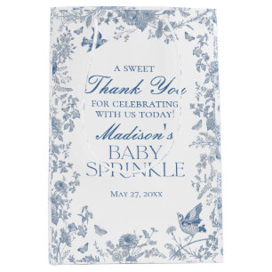 Blue Toile De Jouy Baby Sprinkle Favoriten Mittlere Geschenktüte
