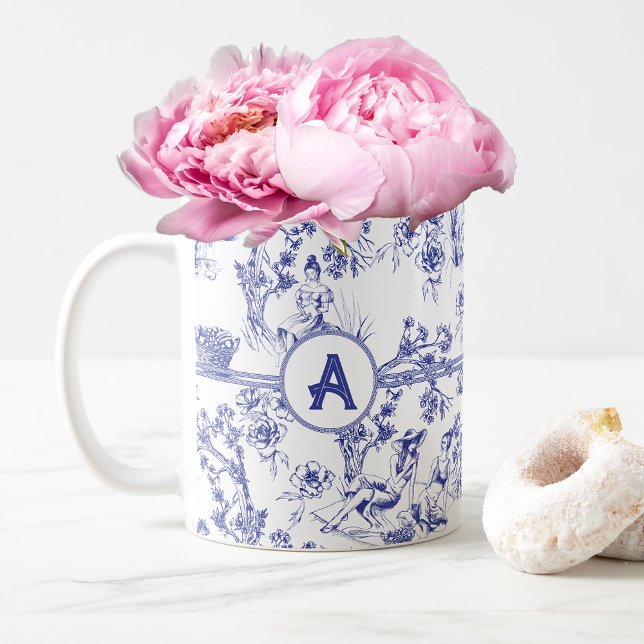 Blue Toile de Jouy Brautparty Kaffeetasse (Von Creator hochgeladen)