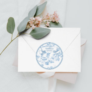Blue Toile de Jouy Brautparty Runder Aufkleber