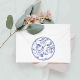 Blue Toile de Jouy Brautparty Runder Aufkleber