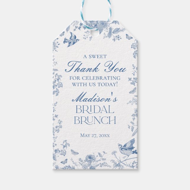 Blue Toile De Jouy Bridal Brunch Favoriten Geschenkanhänger (Vorderseite)