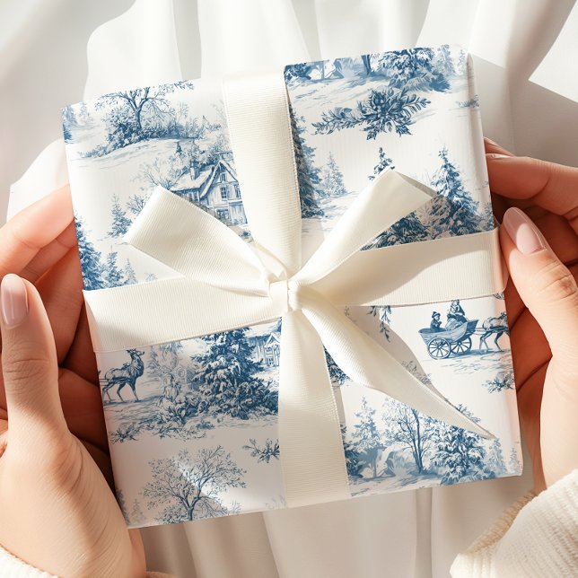 Blue Toile de Jouy Christmas Wrapping Paper Geschenkpapier (Von Creator hochgeladen)