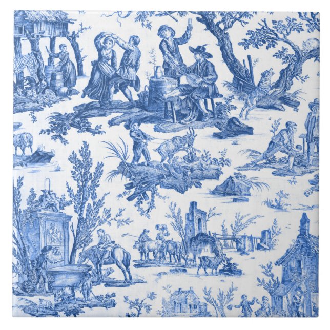 Blue Toile de Jouy Fliese (Vorderseite)