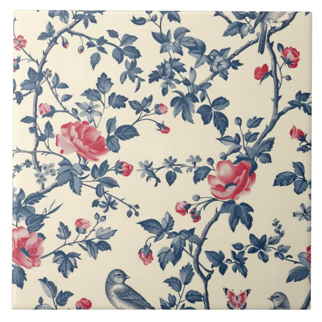 Blue Toile de Jouy Fliese (Vorderseite)