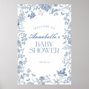 Blue Toile De Jouy Floral Baby Dusche Begrüßungsze Poster