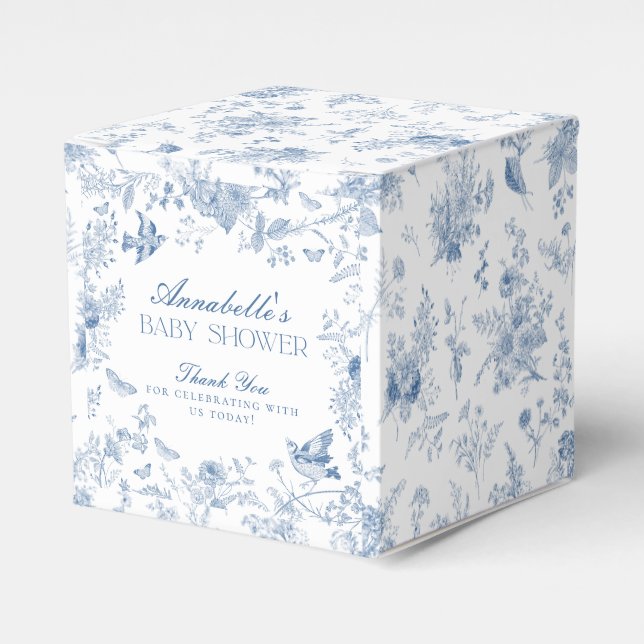 Blue Toile De Jouy Floral Baby Dusche Fühxen Geschenkschachtel (Vorderseite)