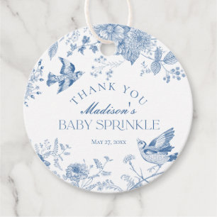 Blue Toile De Jouy Floral Baby Sprinkle Gefallen Geschenkanhänger