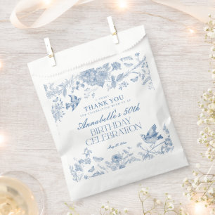 Blue Toile De Jouy Floral Geburtstagsdessert Geschenktütchen