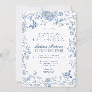 Blue Toile De Jouy French Floral Geburtstagsparty Einladung
