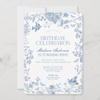 Blue Toile De Jouy French Floral Geburtstagsparty Einladung