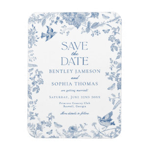 Blue Toile De Jouy French Floral Save the Date Magnet
