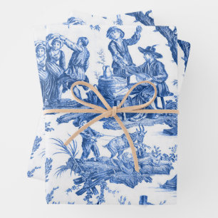 Blue Toile de Jouy Geschenkpapier Set