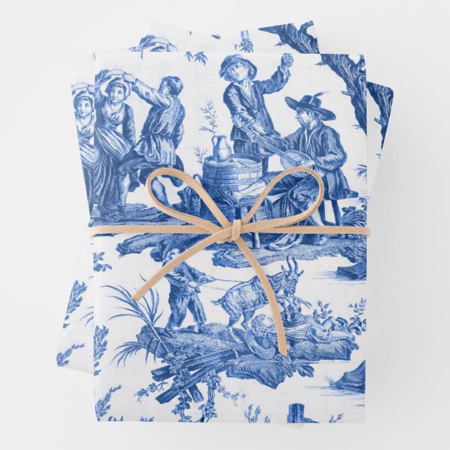 Blue Toile de Jouy Geschenkpapier Set (Beispiel)
