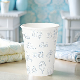 Blue Toile de Jouy Kinderzimmer Boy Baby Dusche Pappbecher