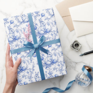 Blue Toile De Jouy Osterhase Geschenkpapier