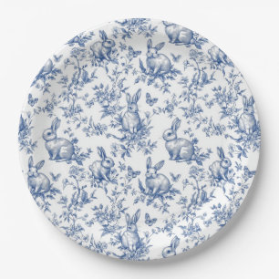 Blue Toile De Jouy Osterhase Pappteller