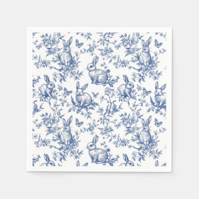 Blue Toile De Jouy Osterhase Serviette (Vorderseite)
