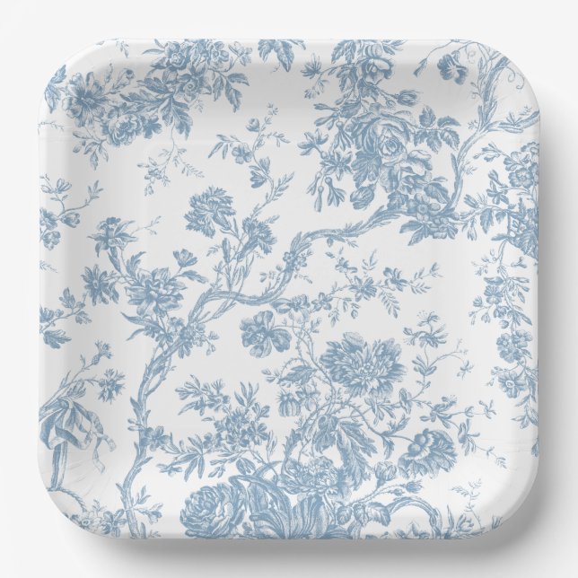 Blue Toile de Jouy Paper Plate Pappteller (Vorderseite)
