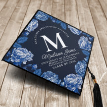 Blue Toile De Jouy Peony Monogram