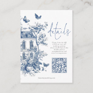 Blue Toile De Jouy QR Code Wedding Details Begleitkarte