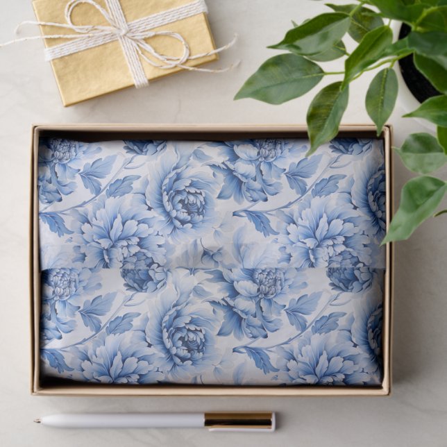 Blue Toile de Jouy Seidenpapier (Geschenk)