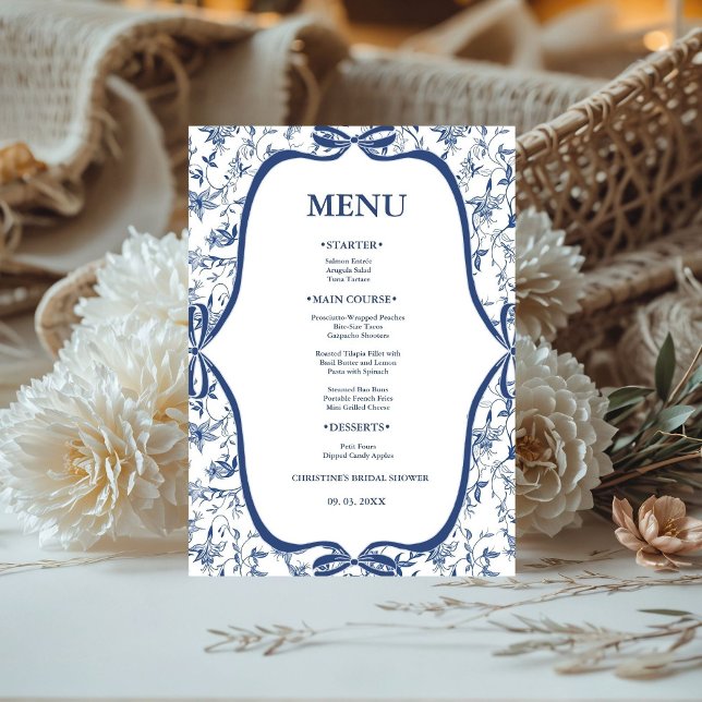 Blue Toile de jouy Tee Party Brautparty Party Sockelschild (Von Creator hochgeladen)