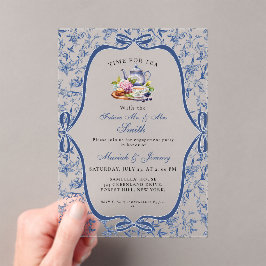 Blue Toile de jouy Tee Party Engagement Party Acryleinladungen