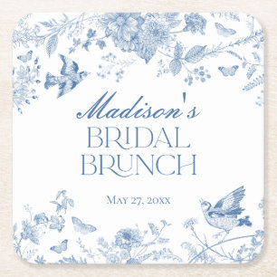 Blue Toile De Jouy Vintag Floral Bridal Brunch Rechteckiger Pappuntersetzer