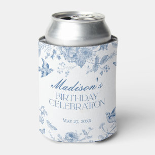 Blue Toile De Jouy Vintag Floral Geburtstagsfavori Dosenkühler