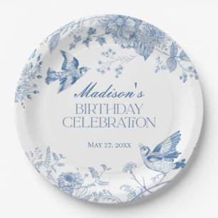 Blue Toile De Jouy Vintag Floral Geburtstagsparty Pappteller
