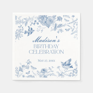 Blue Toile De Jouy Vintag Floral Geburtstagsparty Serviette