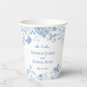 Blue Toile De Jouy Vintag Floral Wedding Pappbecher