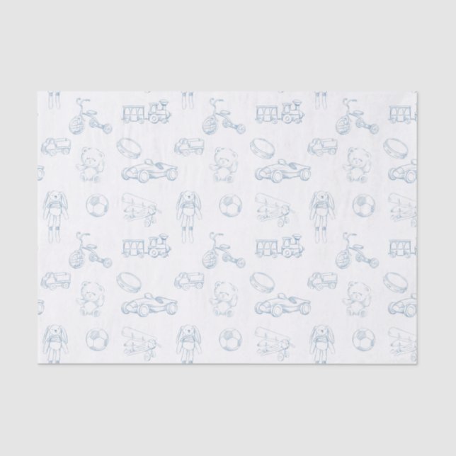 Blue Toile de Jouy Vintag Kinderzimmer Seidenpapier (Vorderseite)