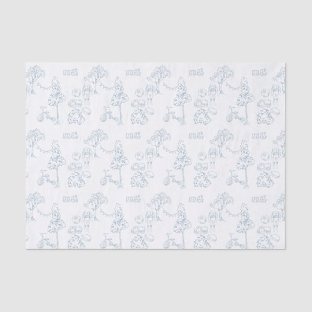 Blue Toile de Jouy Vintag Kinderzimmer Seidenpapier (Vorderseite)