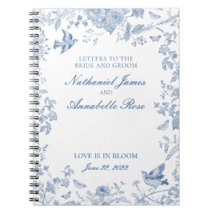 Blue Toile De Jouy Wedding Letters Bridge and Groo Notizblock