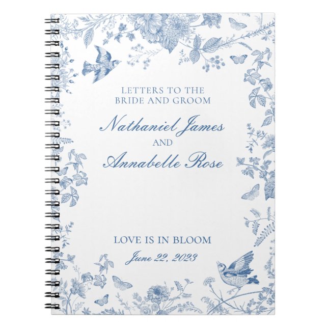 Blue Toile De Jouy Wedding Letters Bridge and Groo Notizblock (Vorderseite)